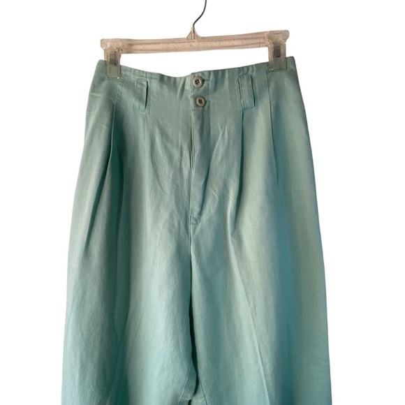 Vintage Contempo Casuals Pleated High Rise Mint Green Linen Cotton Trouser Pants - Picture 10 of 11